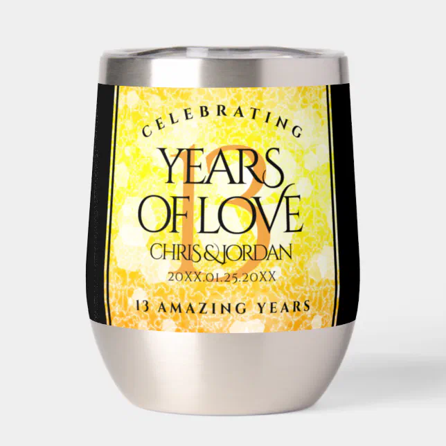 Elegant 13th Citrine Wedding Anniversary Thermal Wine Tumbler