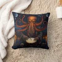 Mystical Octopus Playing Drum at Night Throw Pillow