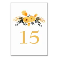 yellow gray watercolor floral wedding table number