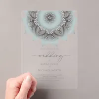 Mandala Lace Rev Wedding Lt. Blue ID968 Acrylic Invitations