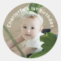 Baby Girls First Birthday Name And Photo Classic Round Sticker