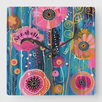 Pink Whimsy Girl Flower Wall Clock