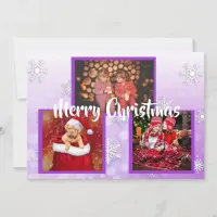 Purple White Snowflakes Family Photos Christmas Invitation