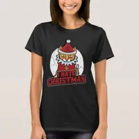 Funny I Hate Christmas Santa Cat T-Shirt