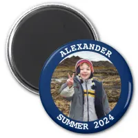 Personalized Round Family Photo Navy Magnet