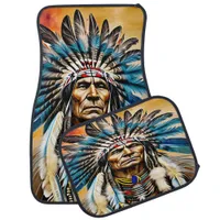 Majestic Native Indian Warrior Adorned in Feathers Car Floor Mat