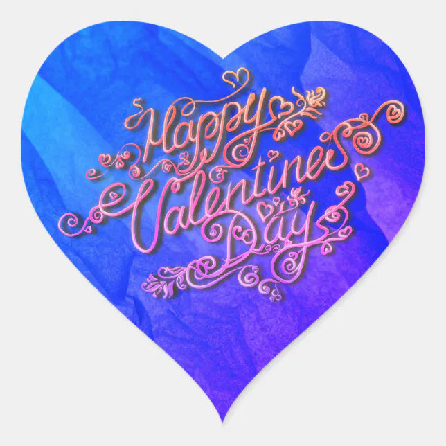 Happy Valentine’s Day blue heart lettering Heart Sticker