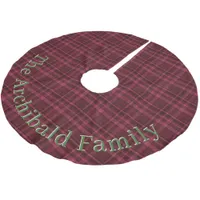 Custom Name Flannel Plaid Holly Berry Red + Black Brushed Polyester Tree Skirt