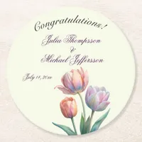 Romantic and Poetic Pastel Tulips Watercolor Round Paper Coaster