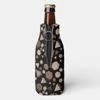 Hexagon & Triangle Pink & Brown on Black Pattern  Bottle Cooler