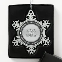 Elegant 25th Silver Wedding Anniversary Snowflake Pewter Christmas Ornament