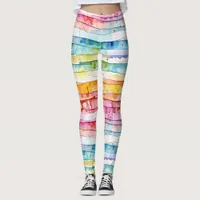 Red, Blue, Yellow Abstract Watercolor Layers Leggings