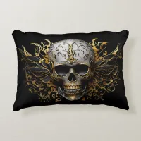  Intricate Gold Smiling Tribal Skull Accent Pillow