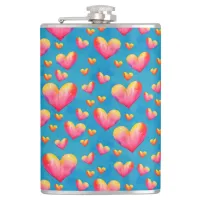 Multicolored Watercolor Hearts Liquor Flask