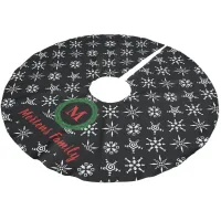 Wreath Monogram Your Name Black & White Snowflakes Brushed Polyester Tree Skirt