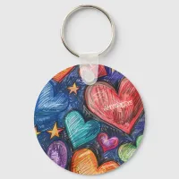 Hand Drawn Hearts & Stars Keychain