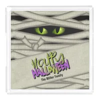 Mummy Eyes Happy Halloween Green/Purple ID685 Acrylic Tray