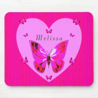 Red Purple Butterflies Fancy Script Custom Name Mouse Pad