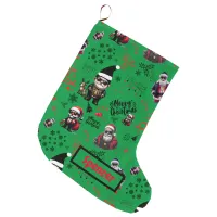 Cute Gangster Santa Merry Christmas on Green |     Large Christmas Stocking