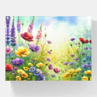 Watercolor Style Bright Colors Wildflowers Paperweight