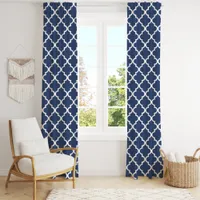 Navy Blue Moroccan Quatrefoil Trellis Blackout Curtains