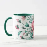 Pretty Watercolor Pink and Green Roses Mug