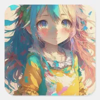 Thumbnail for Beautiful Colorful Anime Girl Square Sticker