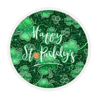 Glittering Shamrocks Happy St. Paddy's ID289 Edible Frosting Rounds