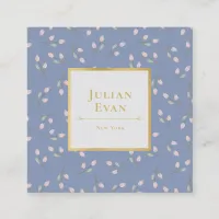 Luxe Gold Dusty Blue Flower Pattern Business Card