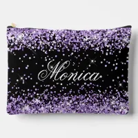 Light Purple Glitter Black Accessory Pouch