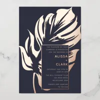 Modern Minimalist Elegant Monstera Leaf Wedding Foil Invitation