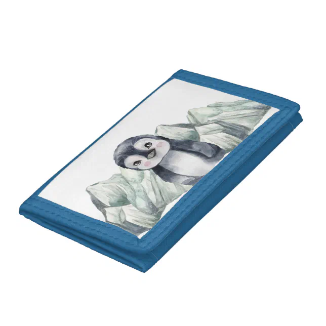 Penguin In Winter Watercolor Trifold Wallet