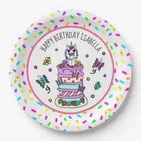 Personalized Girl's Birthday Unicorn Butterflies Paper Plates