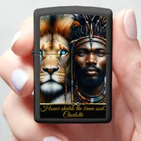 Warrior and lion unite in strength.  zippo lighter