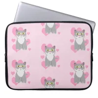 Nice Cute Gray Cat Love Cartoon Pattern Laptop Sleeve