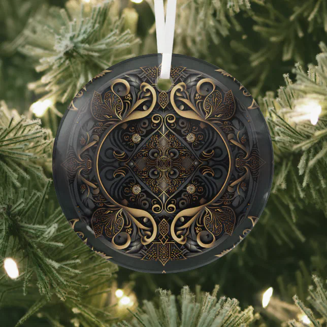 Medieval Royal Black and gold  Glass Ornament