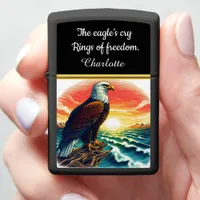 Majestic eagle perched at sunset over the ocean zippo lighter