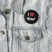 I Love Miami Red Heart White on Black Pinback Button