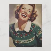 Vintage Laughing Woman Christmas  Postcard