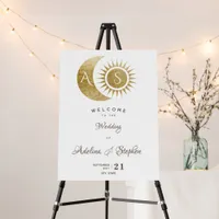 Celestial White & Gold Sun Moon Crest Welcome Sign