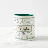 Personalized Green & Brown Floral  Two-Tone Coffee Mug