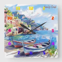 Amalfi Coast Italy Watercolor Sketch  | Square Wall Clock