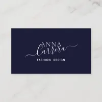 Minimal Luxury Boutique Navy White Calligraphy Business Card
