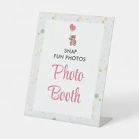 Pink Cute Girl Teddy Bear Baby Shower Photo Booth Pedestal Sign