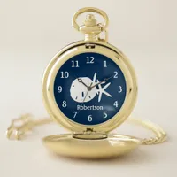 Coastal Sand Dollar Navy Blue Beach Pocket Watch