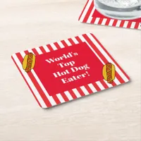 World's Top Hot Dog Eater Food Eating Contestant Square Paper Coaster