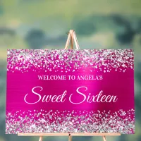 Silver Glitter Hot Pink Foil Sweet Sixteen Acrylic Sign