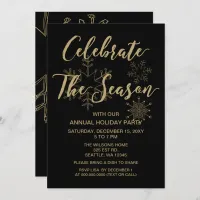 Black and Gold  Modern holiday Party Invitation