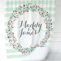 Personalized Mint Green Floral Wreath  Shower Curtain