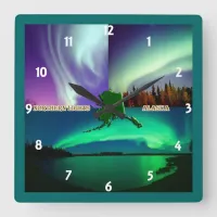 Northern Lights of Alaska Collage Square Wall Clock